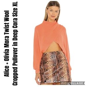Alice + Olivia Mora Twist Wool Cropped Pullover in Deep Cora Size XL